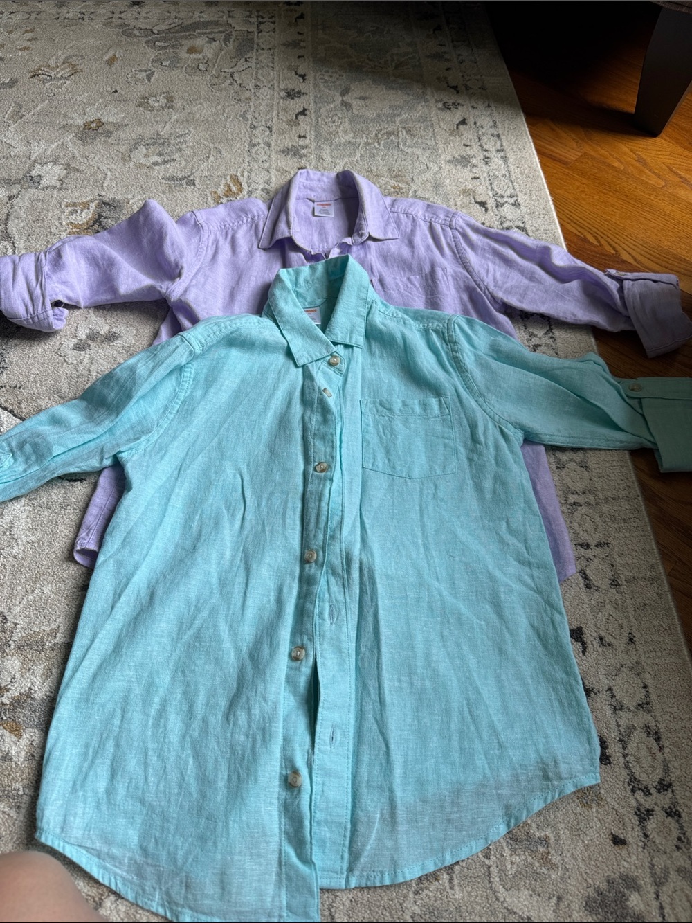 Light Blue and Linen Button-Up Shirt (with Lilac Shirt)